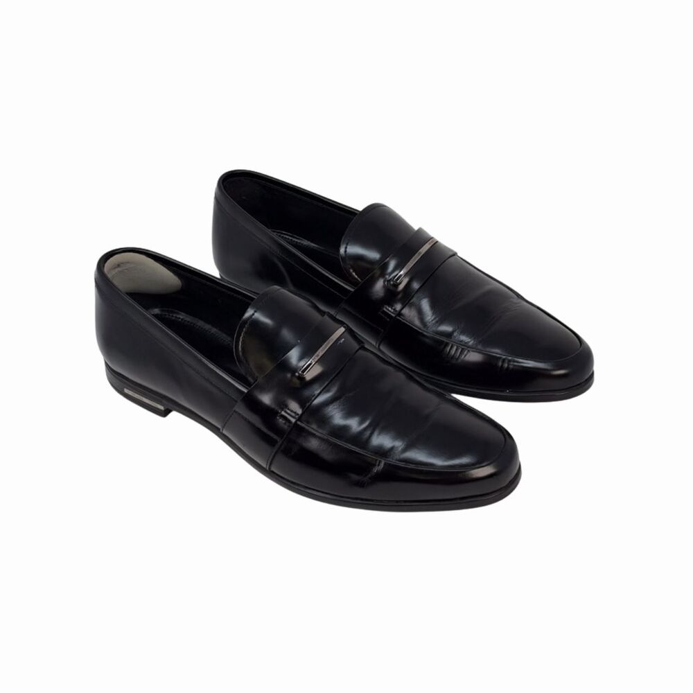 Prada Mens Shoes Black Leather Bit Penny Loafers Slip On Casual Preppy US 9